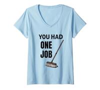 Donna Colpito da Una Scopa Ancora Corse Maglietta con Collo a V