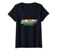 Donna Columbia Tennessee Nature Outdoor Hiking Retro Maglietta con Collo a V