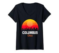 Donna Columbus Ohio Vintage Sunset Retro City State USA Maglietta con Collo a V