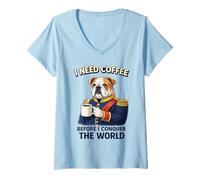 Donna Comandante del Bulldog Inglese con caffè Amante dei Cani Maglietta con Collo a V
