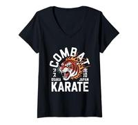 Donna Combattimento Karate Tigre feroce Osaka Giappone Maglietta con Collo a V