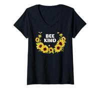 Donna Common Sunflower Inspirational Motivation Bee Kind Maglietta con Collo a V