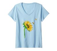 Donna Common Sunflower Inspirational Motivation Bee Maglietta con Collo a V