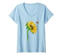 Donna Common Sunflower Inspirational Motivation Bee Maglietta con Collo a V