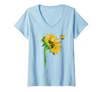 Donna Common Sunflower Inspirational Motivation Bee Maglietta con Collo a V