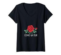Donna Como la Flor Come Il Fiore Rose Amore Maglietta con Collo a V