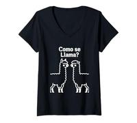 Donna Como Se Llama Retro Pixel Llama Spagnolo Humor Graphic Design Maglietta con Collo a V