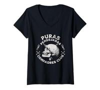 Donna Compadre Funny Puras Penderas Compadres Club Skull Design Maglietta con Collo a V