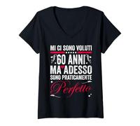Donna Compleanno 60-Anni Auguri Idea Regalo Sessantenne Divertente Maglietta con Collo a V