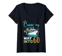 Donna Compleanno Cruisin My Way Into 60 Smooth Sailing Maglietta con Collo a V