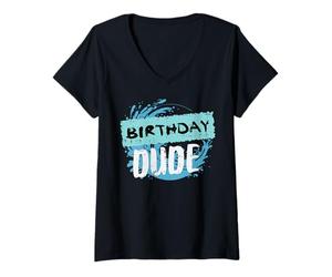 Donna Compleanno Dude Splash Surf Wave Cool Bday Party Uomini Ragazzi Bambini Maglietta con Collo a V