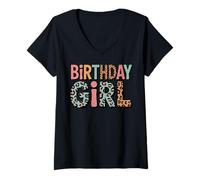 Donna Compleanno Ragazza Leopardo Animale Stampa Rosa Blu Ragazze Donne Maglietta con Collo a V