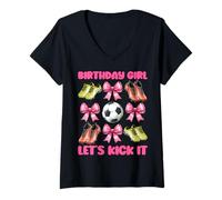 Donna Compleanno Ragazza Let's Kick It Calcio Ragazza Mamma Mamma Coquette Maglietta con Collo a V
