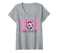 Donna Compleanno Ragazza Let's Kick It Calcio Ragazza Mamma Mamma Coquette Maglietta con Collo a V