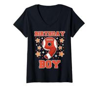 Donna Compleanno Ragazzo 9 Calcio Sport Cool 9th Kids Bday Party Maglietta con Collo a V