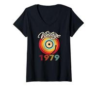 Donna Compleanno Vinile Vintage 1979 Retro Vinile LP Maglietta con Collo a V