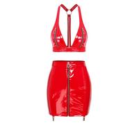 Donna Completo Gonna Miniskirt Pelle Abbigliamento Gioco Ruolo Rosso M