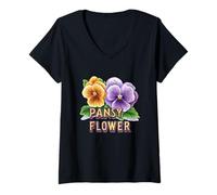 Donna Completo Viola del Pensiero colorato in bei Colori Maglietta con Collo a V