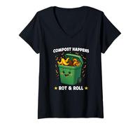 Donna Compost Happens Rot & Roll Funny Eco Humor Sustainability Maglietta con Collo a V