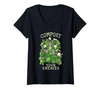 Donna Compost I Tuoi Nemici Divertente Giardinaggio Goth Scheletro Giardiniere Maglietta con Collo a V