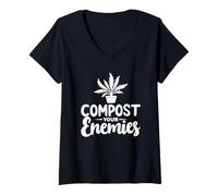 Donna Compost i tuoi nemici Giardino Piante Giardinaggio Amante Botanico Maglietta con Collo a V