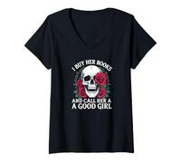 Donna comprare i suoi libri chiamarla una brava ragazza Smut Dark Romance Skull Maglietta con Collo a V