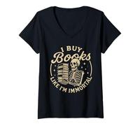 Donna Compro Libri Come se Fossi immortale Creepy Reading Bookworm Maglietta con Collo a V