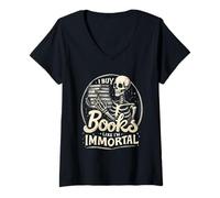 Donna Compro Libri Come se Fossi immortale Macabre Letteratura Bookworm Maglietta con Collo a V
