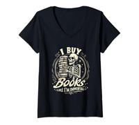 Donna Compro Libri Come se Fossi immortale Vintage Dark Academia Bookworm Maglietta con Collo a V
