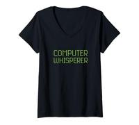 Donna Computer Whisperer Divertente Tecnico IT Nerd G eek Tech Maglietta con Collo a V