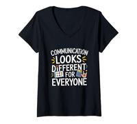 Donna Comunication Looks Different For Everyone Speech Therapy Maglietta con Collo a V