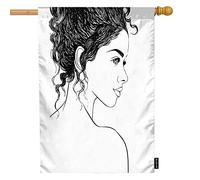Donna Con Capelli Ricci Benvenuto Bandiera Della Casa, Moda Femminile Capelli Ondulati Persona Faccia Nero Grandi Bandiere Da Giardino 28x40 Pollici Bandiera Da Giardino Banner Portico Bandiere Per
