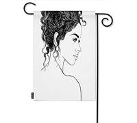 Donna Con Capelli Ricci Benvenuto Bandiera Giardino,Moda Femminile Capelli Ondulati Persona Faccia Nero Fattoria Giardino Bandiere 12x18 Pollici Bandiera Cortile Banner Portico Bandiere Per Patio Pr