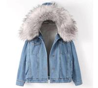 Donna con Cappuccio Jeans Cappotto Giacca Simil Pelo Pile Parka Casual Caldo