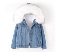 Donna con Cappuccio Jeans Cappotto Giacca Simil Pelo Pile Parka Casual Caldo