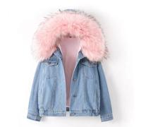 Donna con Cappuccio Jeans Cappotto Giacca Simil Pelo Pile Parka Casual Caldo