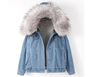 Donna con Cappuccio Jeans Cappotto Giacca Simil Pelo Pile Parka Casual Caldo