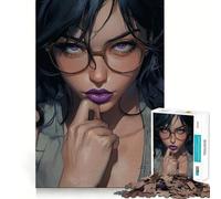Donna con occhiali e labbra viola - Puzzle per adulti da 1000 pezzi - Gioco cognitivo a incastro preciso,senza spazi vuoti - Attività rilassante per la pausa mentale (50x75cm)