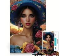 Donna con sombrero e abito floreale - Puzzle da 1000 pezzi per adulti - Gioco di logica e allenamento - Incastro perfetto - Attività per rafforzare i legami affettivi (38x26cm)
