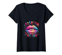 Donna Concentrati sulla buona motivazione delle labbra arcobaleno Maglietta con Collo a V