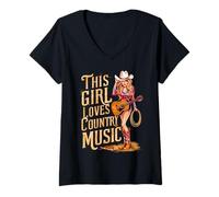 Donna Concerto Western Cowgirl per Donne, Questa Ragazza AMA la Musica Country Maglietta con Collo a V