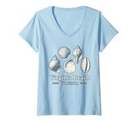 Donna Conchiglia Vintage Schizzo Virginia Beach Shelling Maglietta con Collo a V