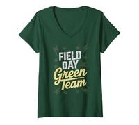 Donna Concorso Field Day Green Team - Gioco di Abbinamento per Insegnanti Maglietta con Collo a V