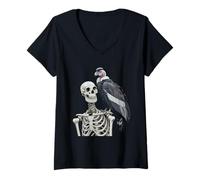 Donna Condor Avvoltoio Scheletro Andino Condor Halloween Maglietta con Collo a V