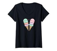 Donna Coni Gelato, Simpatici volti in Stile Kawaii Maglietta con Collo a V