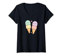 Donna Coni Gelato, Simpatici volti in Stile Kawaii Maglietta con Collo a V