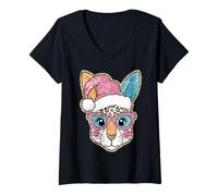 Donna Coniglietto di Natale Cappello Rosa Leopard Occhiali Maglietta con Collo a V