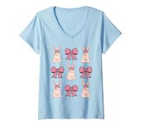 Donna Coniglietto di Pasqua Coquette Bow Nastro Rosa Coniglio Maglietta con Collo a V
