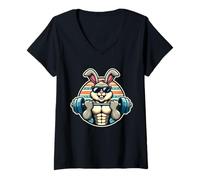 Donna Coniglietto di Pasqua Happy Easter Sollevamento Pesi Allenamento Muscolare Maglietta con Collo a V