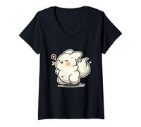 Donna Coniglietto Kawaii cicciotto con Coda soffice Cuore Maglietta con Collo a V
